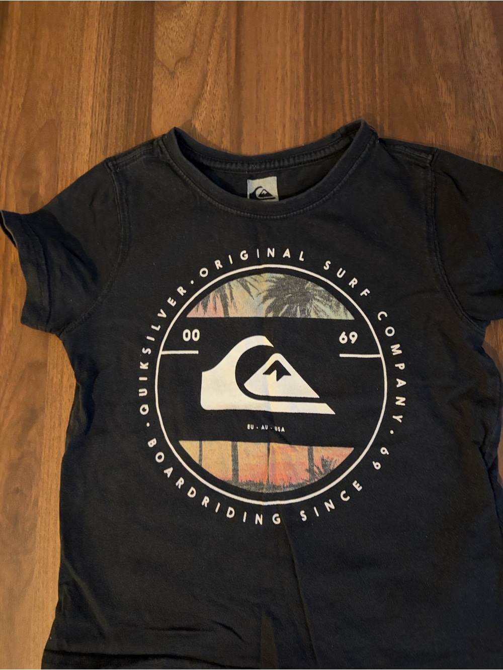 Quiksilver Black Kids Surf Logo Tee with Sunset Graphic